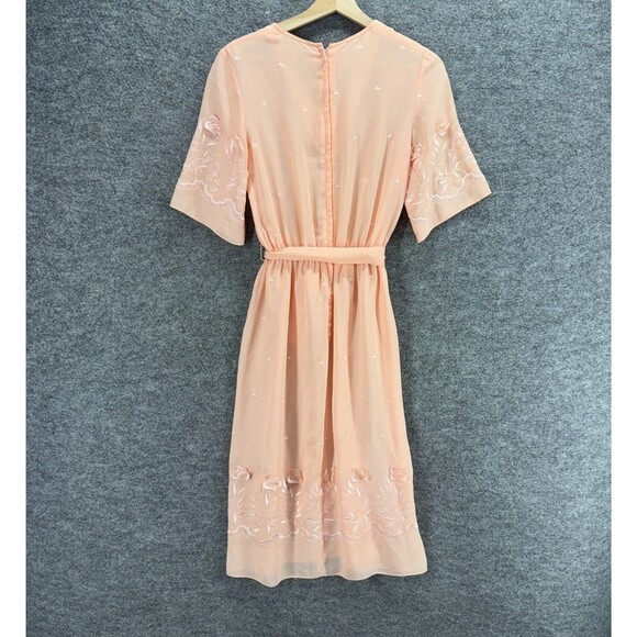 Unbranded Dress Women M Medium Pink Floral Embroidered Sheath Midi Belted Zipper - Picture 2 of 5